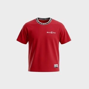 Just Don All City Mens M Red Short Sleeve Graphic Shirt Skyline Mock Neck Collar